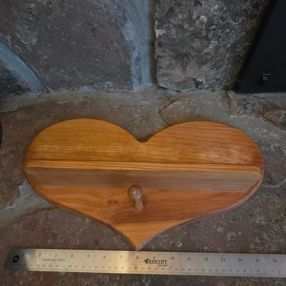 Vintage Handmade Heart Shaped Wood Wall Shelf with Peg Farmhouse Decor 16in